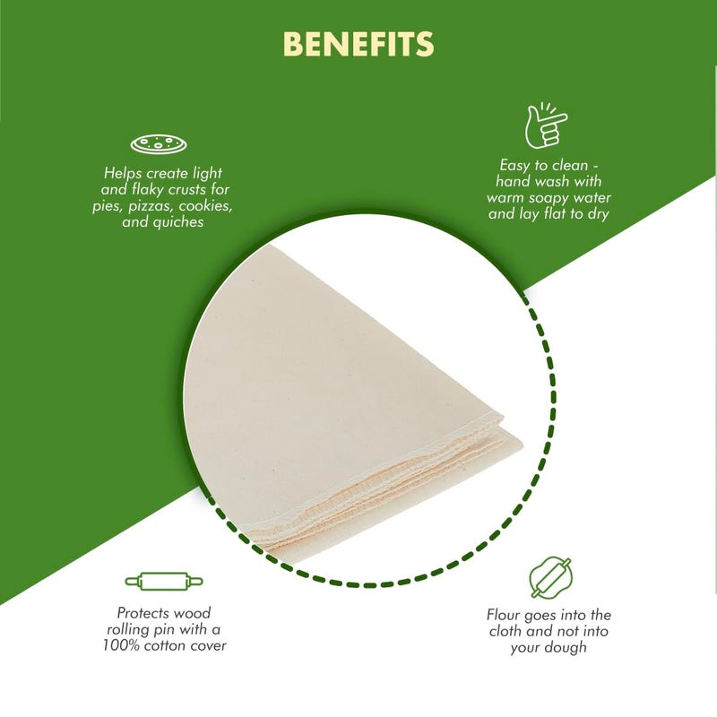 Regency Wraps Natural Pastry Cloth 20"x24" with 15â€Rolling Pin Cover, 100% Cotton for Non-stick Dough Rolling, Achieve Perfect Dough for Baked Goods. - Image 2